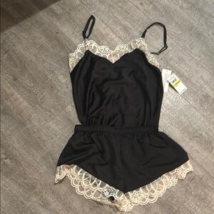 Flora Nikrooz Black Lace Trim Sleeveless Camisole and matching short set